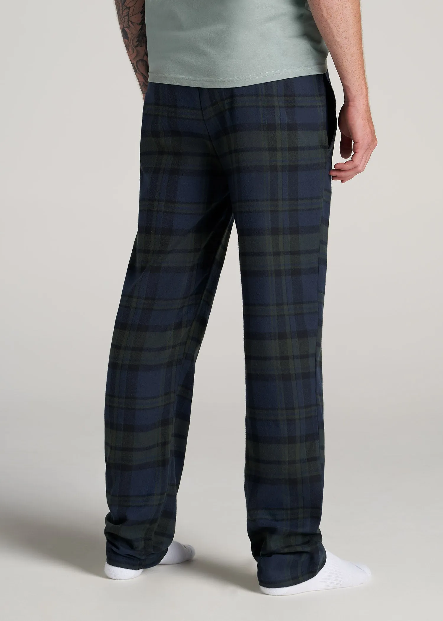 Plaid Pajama Pants for Tall Men in Olive & Dark Cobalt Plaid