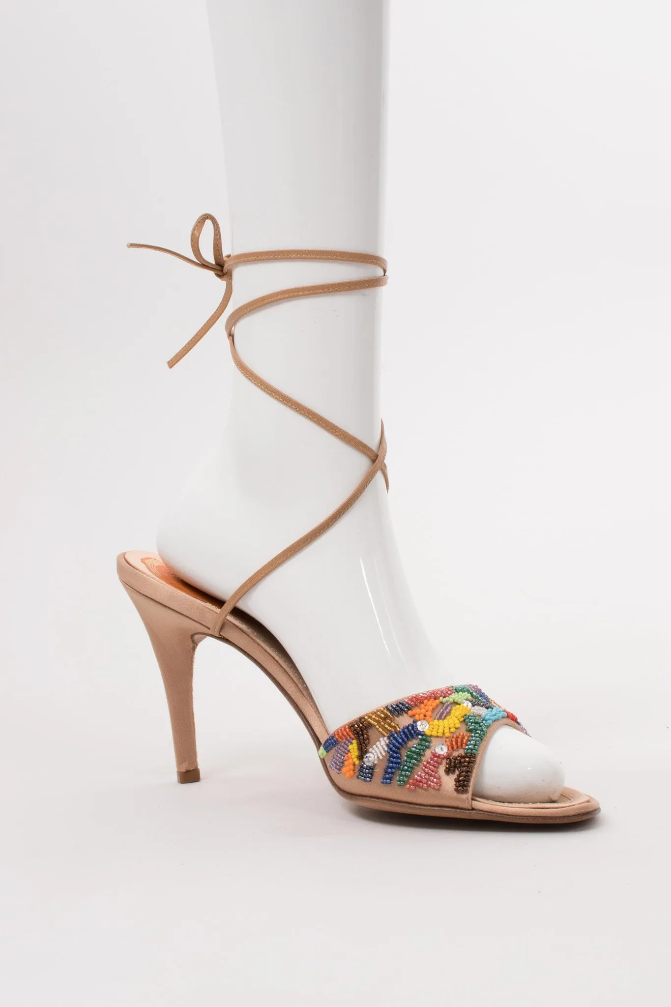 Rainbow Beaded Ankle Wrap Sandals