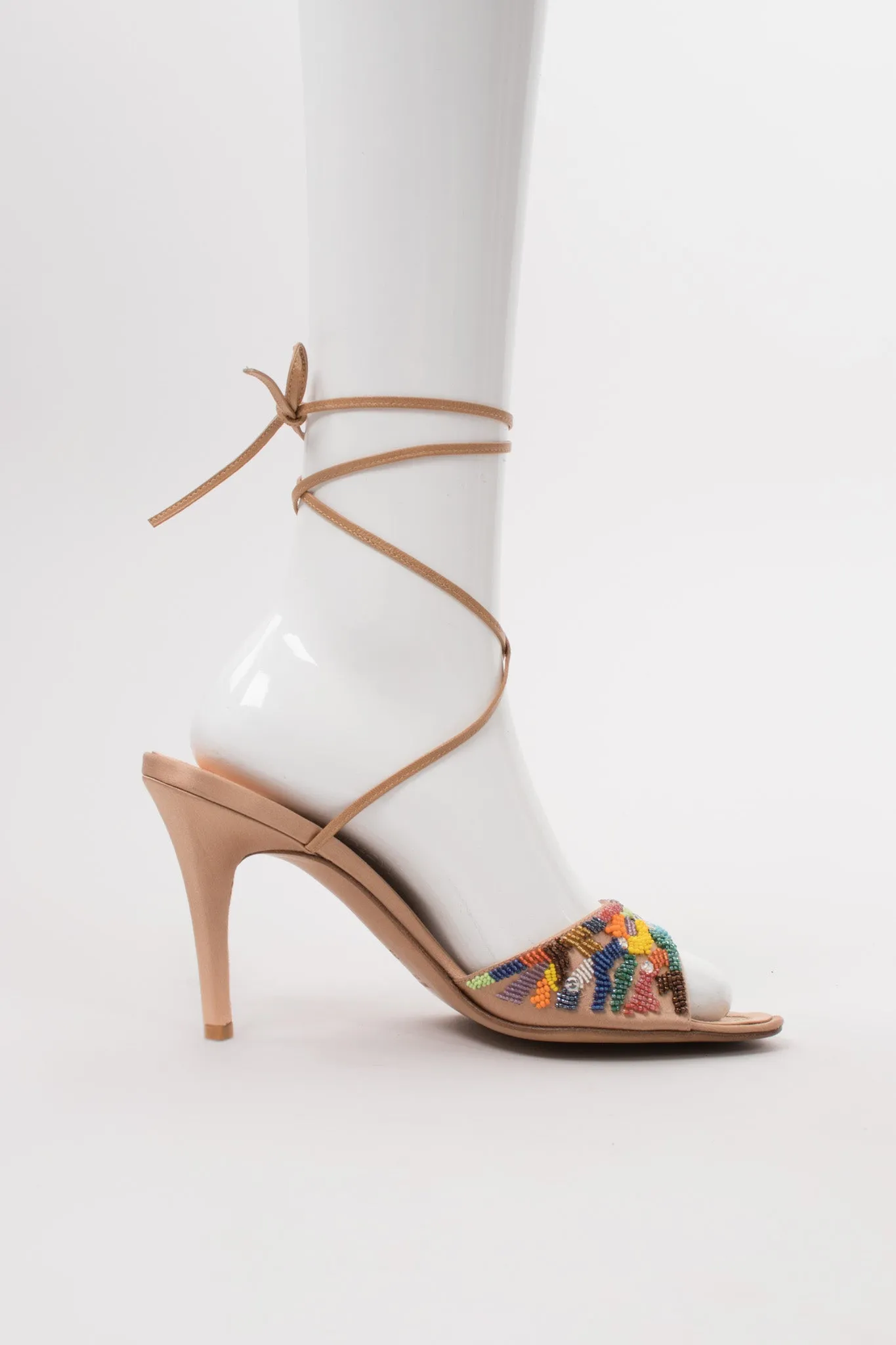 Rainbow Beaded Ankle Wrap Sandals