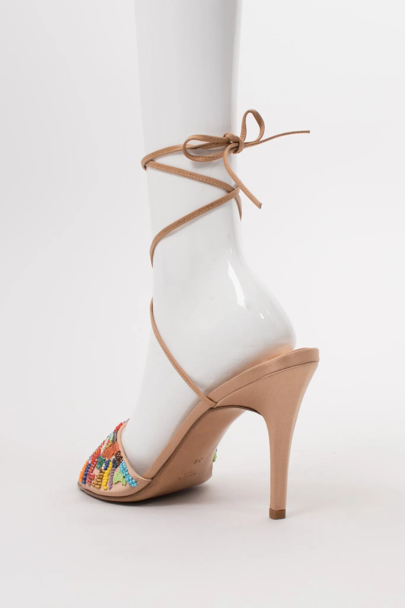 Rainbow Beaded Ankle Wrap Sandals