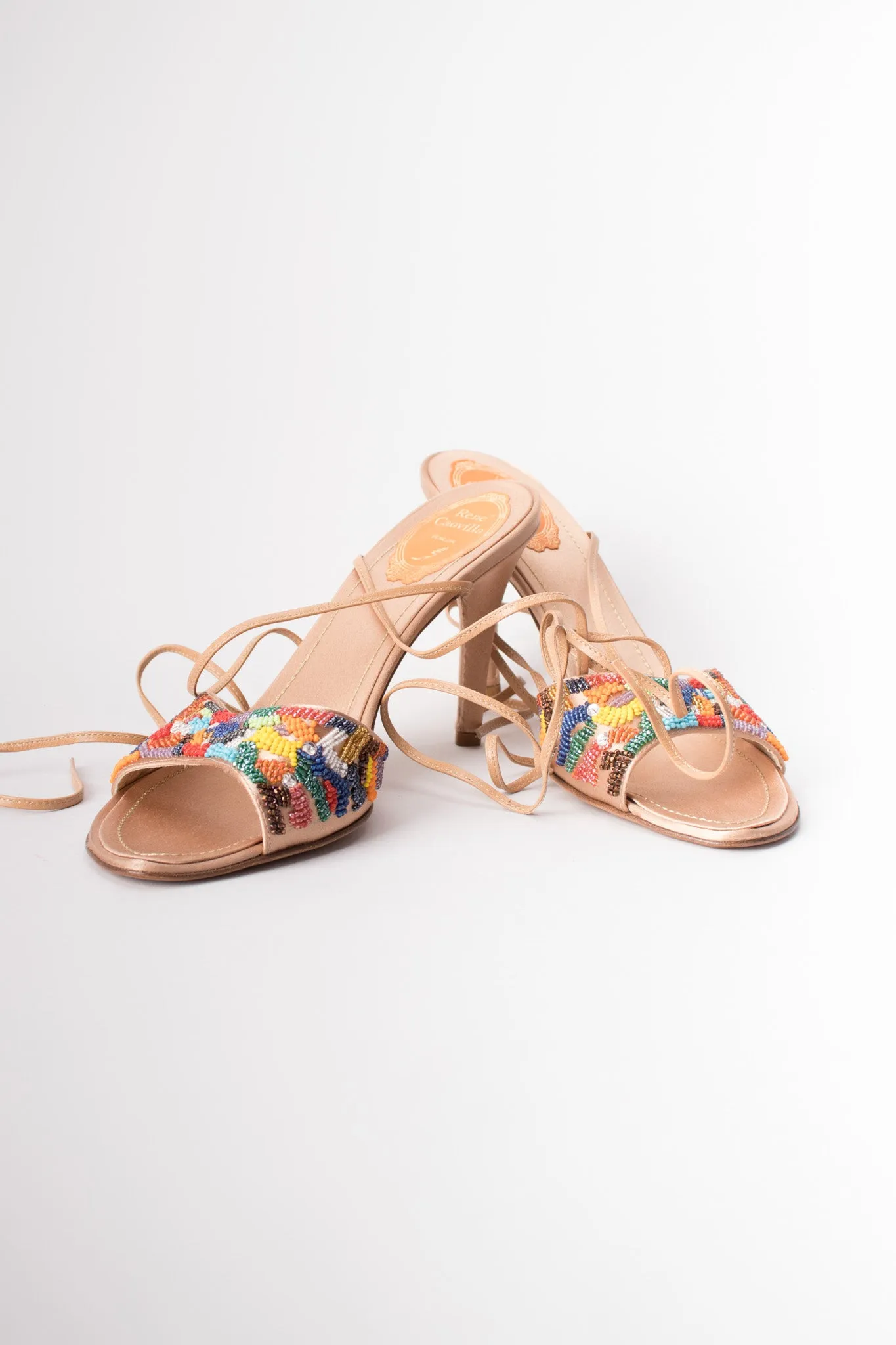 Rainbow Beaded Ankle Wrap Sandals