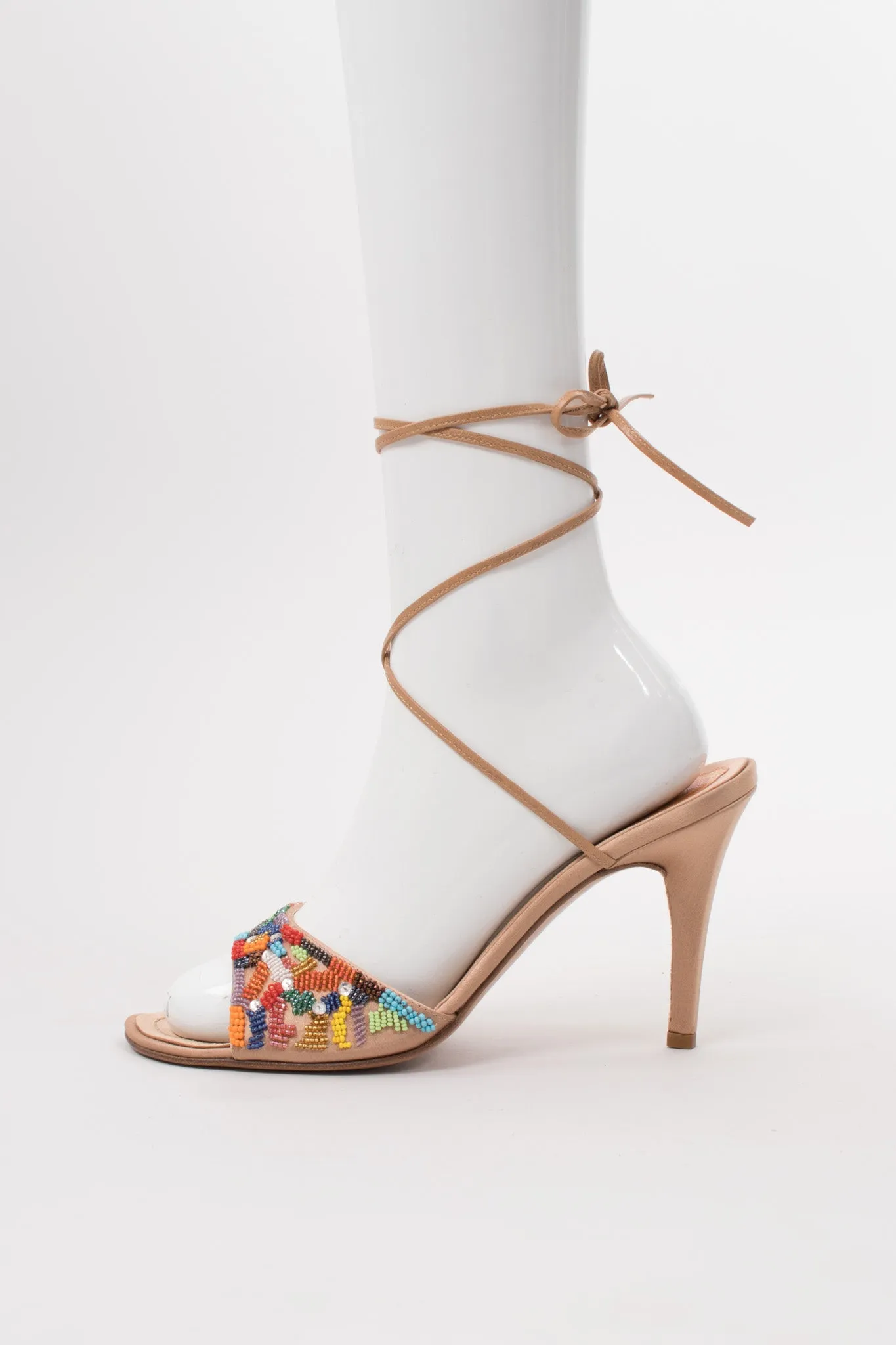 Rainbow Beaded Ankle Wrap Sandals