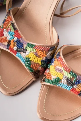 Rainbow Beaded Ankle Wrap Sandals