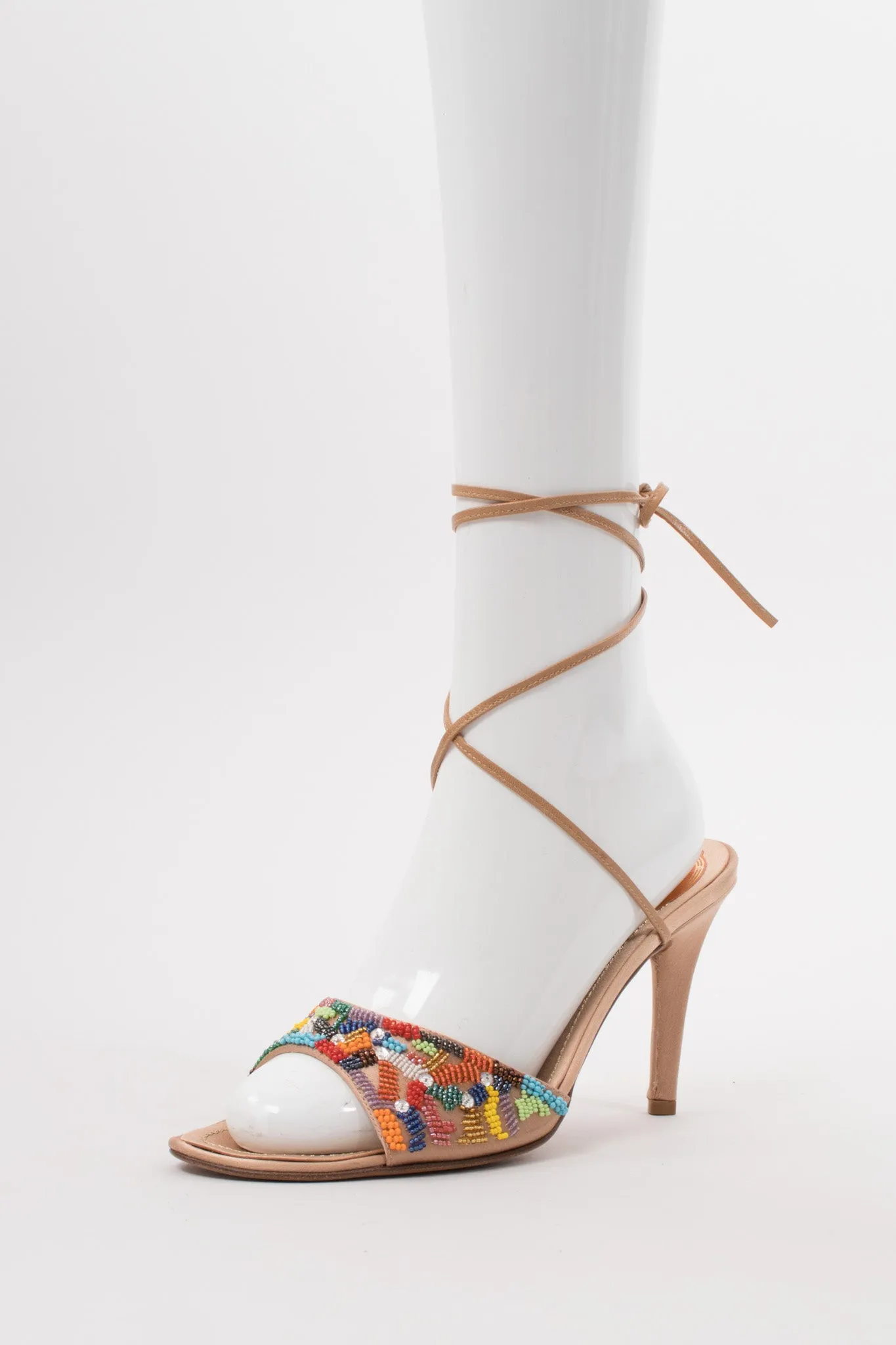 Rainbow Beaded Ankle Wrap Sandals