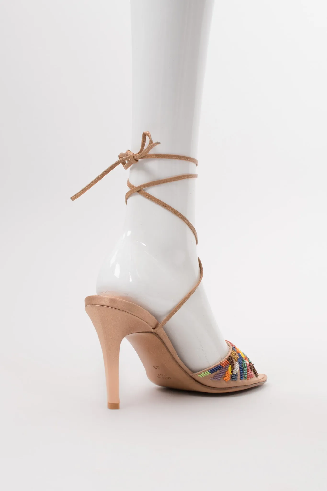 Rainbow Beaded Ankle Wrap Sandals