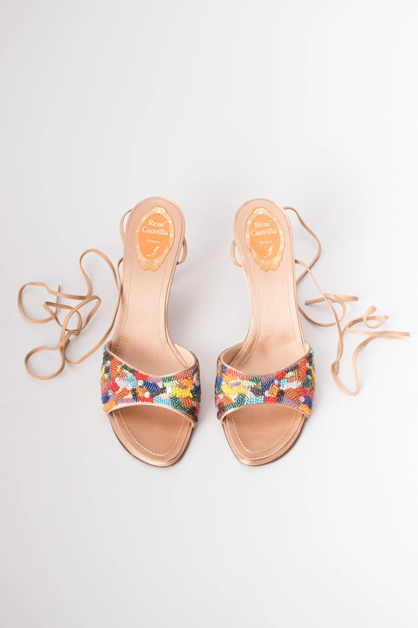 Rainbow Beaded Ankle Wrap Sandals