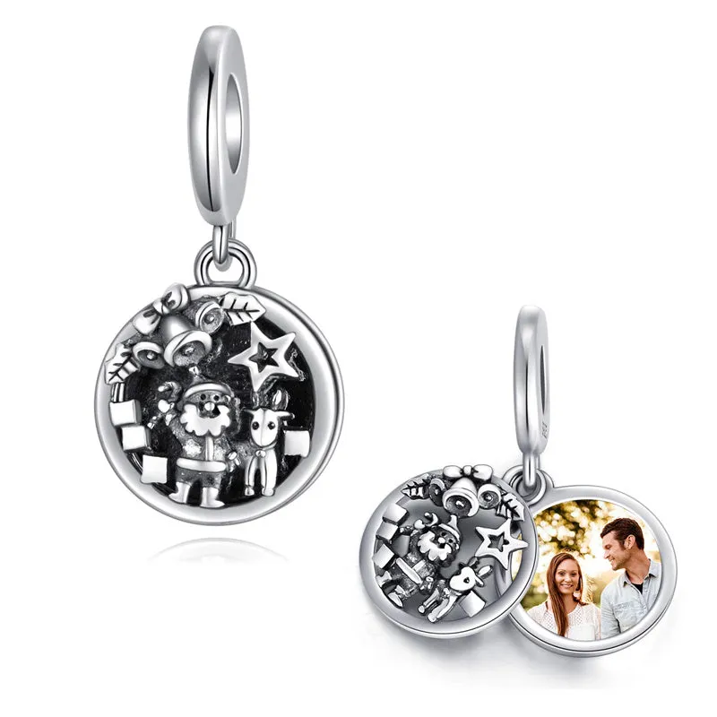 Sterling Silver Personalized Santa Claus Snowflake Snowman & Reindeer Photo Charm