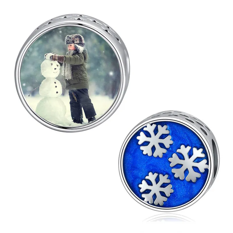 Sterling Silver Personalized Santa Claus Snowflake Snowman & Reindeer Photo Charm