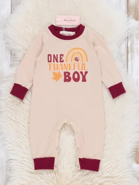 Tan & Maroon Thankful Boy Romper