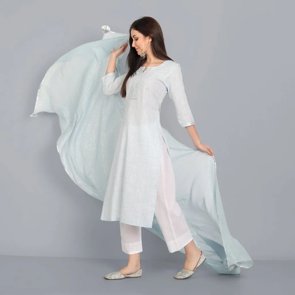 The Light Blue Lurex Kurta with Dupatta - Set of 3