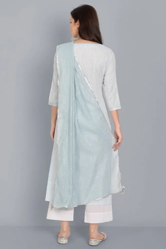 The Light Blue Lurex Kurta with Dupatta - Set of 3