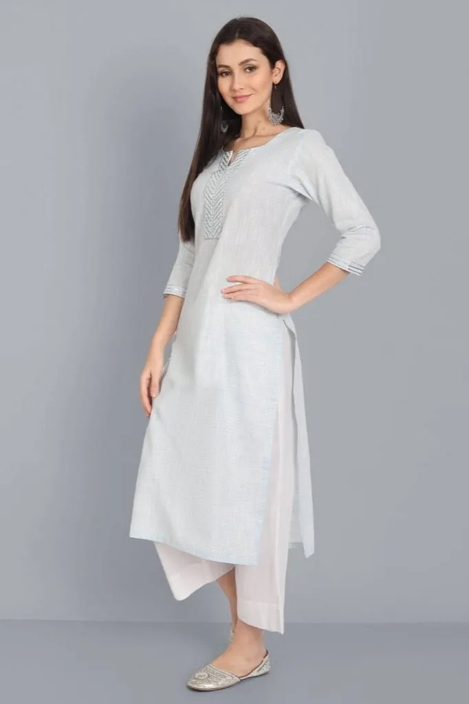 The Light Blue Lurex Kurta with Dupatta - Set of 3