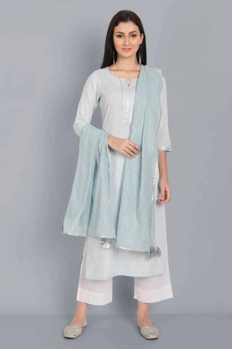 The Light Blue Lurex Kurta with Dupatta - Set of 3