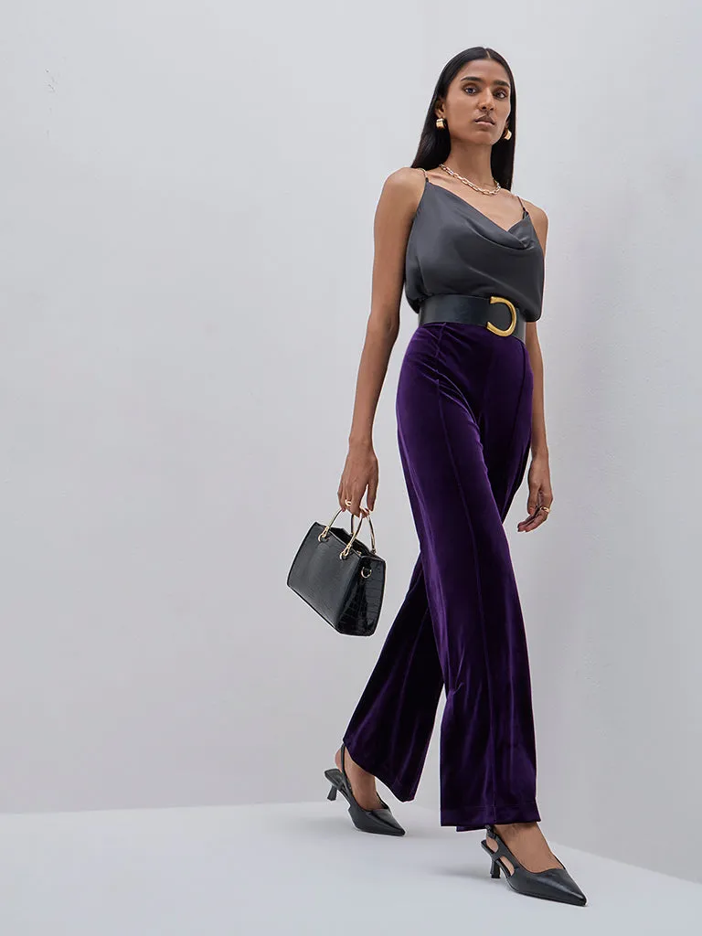 Wardrobe Purple Velveteen High-Rise Trousers