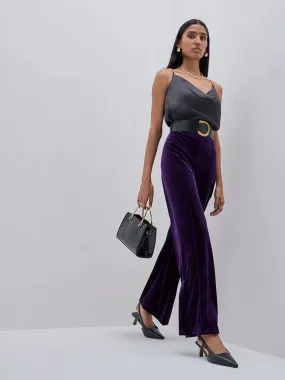 Wardrobe Purple Velveteen High-Rise Trousers