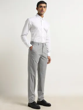 WES Formals Grey Pinstriped Slim-Fit Mid-Rise Trousers