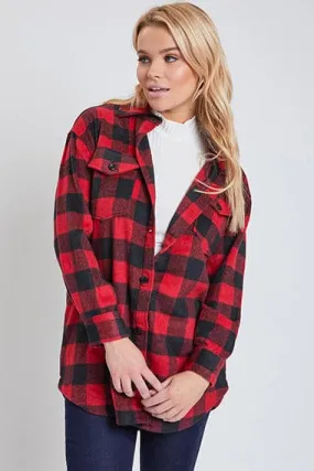 Women's Long Sleeve Plaid Oversized Shacket